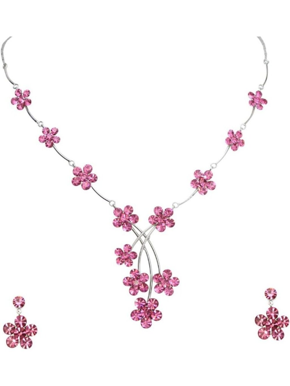 Stunning Rhinestone Floral Necklace & Earrings Set - Elegant Jewelry Gift